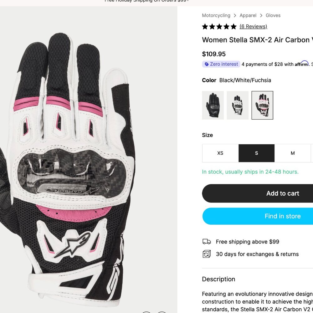 Womens ALPINESTARS STELLA SMX-2 AIR CARBON V2 GLOVES